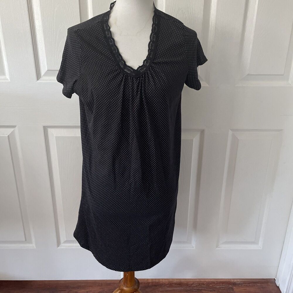 Secret Treasures Womens‎ Night Dress Size S/M 6/10 Polka Dot Lace Black V Neck